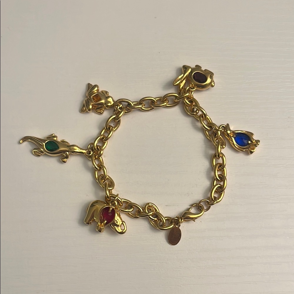 Kenneth Jay Lane Gold Charm Bracelet with Multicolor Animal Accents